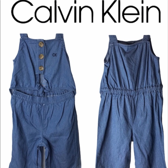 NWT Calvin Klein Tie Front Denim Jumpsuit - Picture 1 of 13